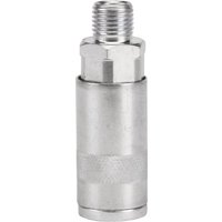 Silver Draper 1/4" BSP air coupling with tapered male thread, cylindrical shape, and textured grip section.