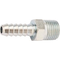 Silver Draper 1/4" BSP taper male screw tailpiece with threaded end and ribbed hose connector.
