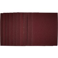 Pack of 10 Draper 1/4 sanding sheets, 115x150mm, 80 grit, dark red-brown color, stacked neatly in a row.