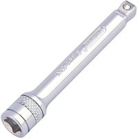 Silver Draper 1/4'' square drive wobble extension bar, 75mm long, with knurled grip and polished finish.