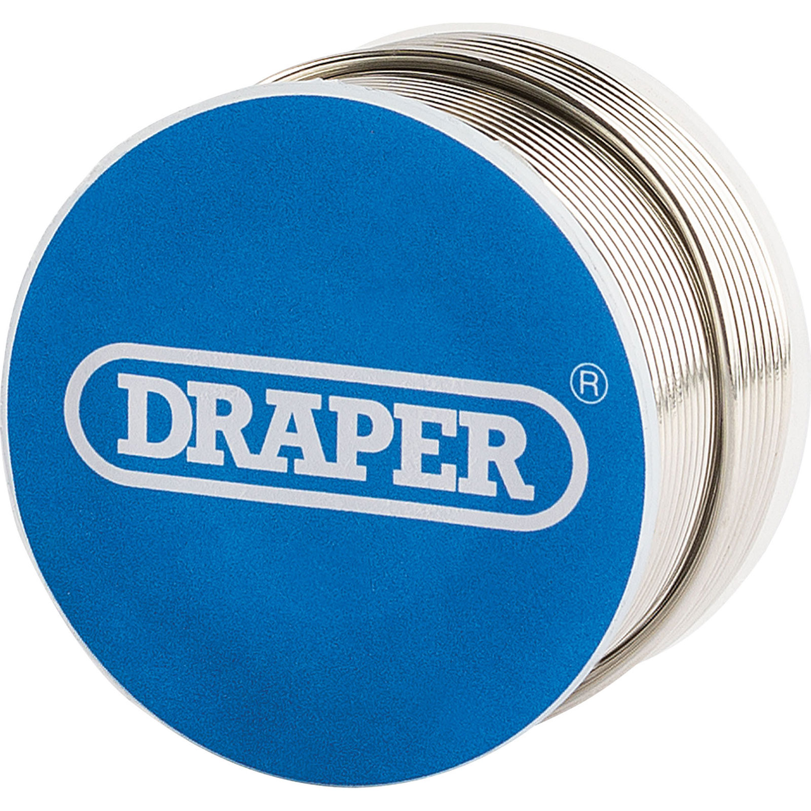 Silver solder wire coil, 100g, 1.2mm thickness, with a blue label featuring the "DRAPER" logo prominently displayed on the top.