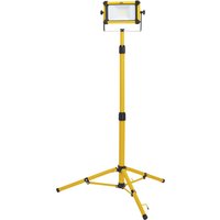 Yellow Draper 110V SMD LED tripod site light, 20W, 2200 lumens, with adjustable height and sturdy tripod base.