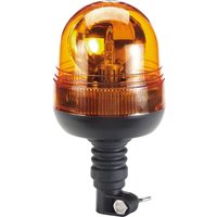 Amber rotating beacon with flexible spigot base, black mounting, and clear dome by Draper for 12/24V vehicles.