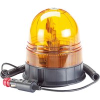 Orange Draper 12/24V rotating beacon with magnetic base, coiled cable, and car adapter plug.