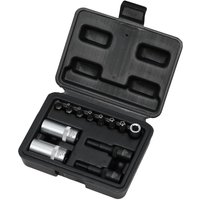 Black Draper 12 Piece 1/4" Drive Socket Set in a compact case with various chrome and black sockets.
