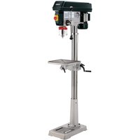 Draper 12 Speed Floor Standing Drill, 600W, with a black motor housing, silver column, and adjustable worktable.