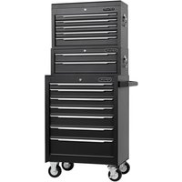 Black Draper 14 Drawer Roller Cabinet and Tool Chest with silver handles and caster wheels.
