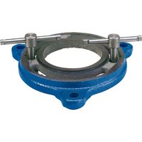 Blue and silver Draper 150mm swivel base for bench vice, featuring two metal handles and a circular design.