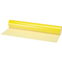 Yellow Draper 18018 25m carpet protective film roll partially unrolled on white background.