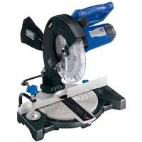 Draper 210mm Mitre Saw, black and blue, with 1100W motor, circular blade, and adjustable base.