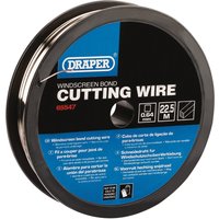Black spool of Draper stainless steel square wire, 22.5M, 0.5/0.6mm, with blue label detailing specifications.