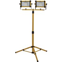 Yellow Draper tripod site light with dual 10W SMD LED panels, adjustable height, and sturdy tripod base.