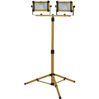 Yellow Draper tripod site light with two 20W SMD LED panels, adjustable height, and sturdy tripod base.
