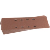 Brown Draper sanding sheets, 232x92mm, 60 grit, with multiple holes, stacked in a pack of 10 for random orbit sander.