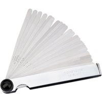 Draper 26 Blade Imperial Feeler Gauge Set, silver metal blades fanned out from a compact black and silver handle.