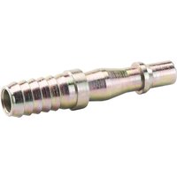 Silver Draper 3/8" bore PCL air line coupling adaptor with ribbed tailpiece, metallic finish, set of five.