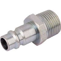 Silver Draper 3/8" BSP male nut PCL Euro coupling adaptor with threaded end and hexagonal nut design.