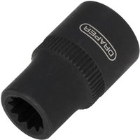 Black Draper 3/8" drive 11 point HGV brake caliper socket with ribbed grip and embossed logo.