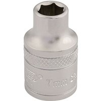 Silver Draper 17mm socket with 3/8" square drive, 6-point design, knurled grip, and engraved size marking.