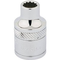 Chrome Draper 3/8'' drive socket with 12-point design and textured grip, marked "1/4 Inch" on the side.