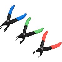 Draper 3 Piece Coolant and Fuel Pipe Pliers Set with black jaws and blue, green, and red rubberized handles.