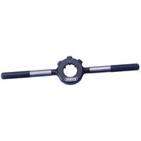 "Draper 3 Screw Pattern Die Holder, black with silver handles, 1-inch diameter, central circular opening"