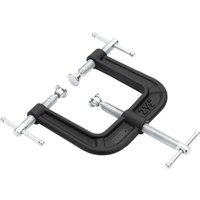 Black Draper 3 Way G Clamp with three adjustable silver screws and a sturdy metal frame.