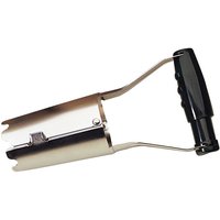 Metallic Draper bulb planter with black handle and serrated edge for soil cutting.