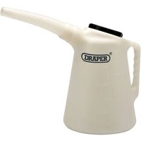 Cream-colored Draper 3L measuring jug with long spout, black cap, and ergonomic handle.