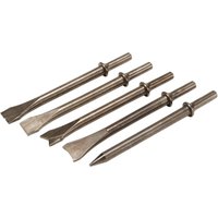 Draper 4-piece chisel set for air hammers, featuring 10mm shanks and various chisel shapes in metallic finish.