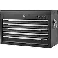 Black Draper 5 Drawer Tool Chest with silver handles and lockable top compartment.