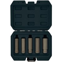 Draper 5 Piece 3/8" Drive Wheel Nut Double Socket Set in a black case with five cylindrical sockets.