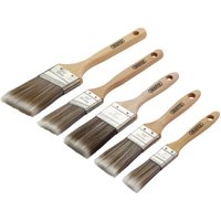 Draper 5 Piece Wood Handle Synthetic Paint Brush Set with varying brush sizes and natural wood handles.