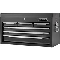 Black Draper 6 Drawer Tool Chest with silver handles, lockable top, and side handles.