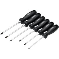 Draper 6 Piece Hard Grip Screwdriver Set with black ergonomic handles and chrome-plated shafts.