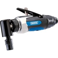 Compact Draper 90° air die grinder, black and silver with blue accents, 6mm collet, ergonomic grip.