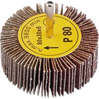 Draper abrasive flap wheel, 80x30mm, 80 grit, with layered sandpaper flaps and a central metal shank.