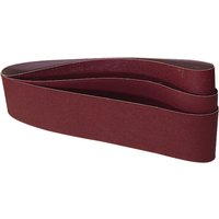 Maroon Draper abrasive sanding belts, 100 x 915mm, 60 grit, pack of 3, looped and stacked.