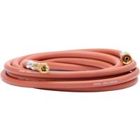 Red Draper acetylene hose, 10m x 10mm, with brass fittings on both ends, coiled neatly.
