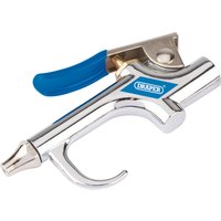 Silver Draper air blow gun with blue handle and two interchangeable nozzles.