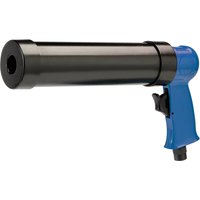 Blue and black Draper air caulking gun with ergonomic handle and trigger mechanism.