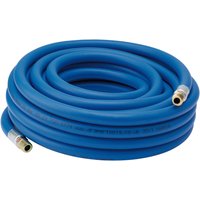 Blue Draper air line hose, 10m length, 5/16"/8mm bore, with 1/4" BSP fittings, coiled neatly.