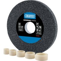 Draper grey grinding wheel, 150x20mm, 36 grit, with blue label and five beige bushings.