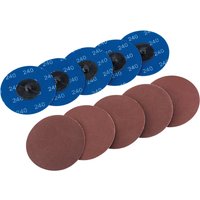 Pack of 10 Draper 75mm sanding discs, 240 grit, with brown abrasive surface and blue backing.