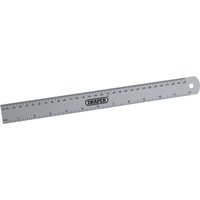Silver Draper aluminium rule, 300mm/12", with black measurement markings and a hole for hanging.