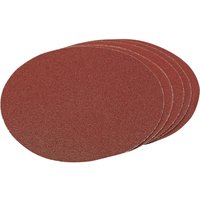 Red round aluminium oxide sanding discs, 200mm, pack of 5, with hook and eye backing.
