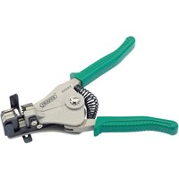 Draper automatic wire stripper with green handles, metal jaws, and adjustable knob for 0.5-2mm wires.