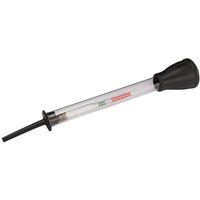 Clear Draper Battery Hydrometer BH-2B with black rubber bulb and hose, marked with red and green measurement zones.