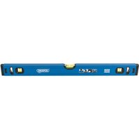 Blue Draper box section level, 600mm, with three yellow vials and black end caps.