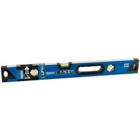 Blue Draper box section level, 600mm, with side view vial, black end caps, and central handle.